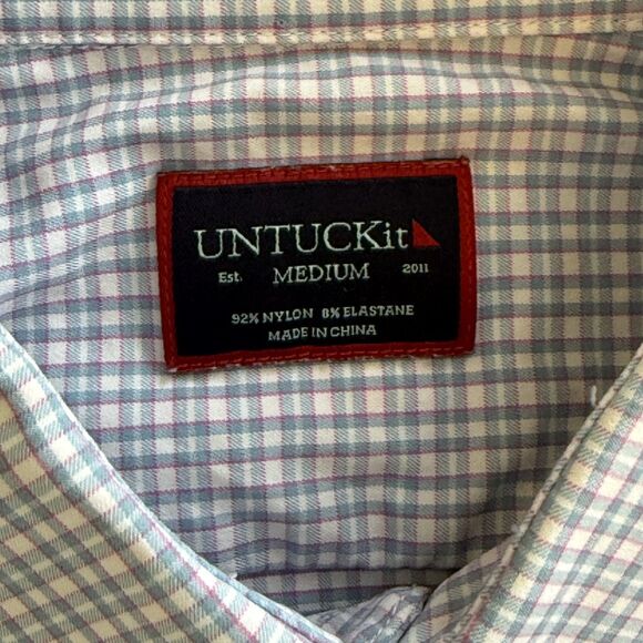 UNTUCKit Shirt Mens Medium Dalton Regular Fit Plaid Stretch Nylon Long Sleeve - Picture 4 of 11